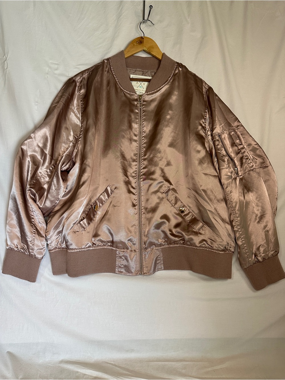 Angel Kiss Shiny Bomber Jacket in Rose Taupe